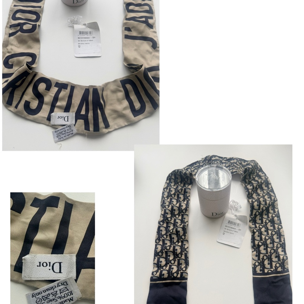 Dior Beige and Dark blue Logo Scarf AUTHENTIC